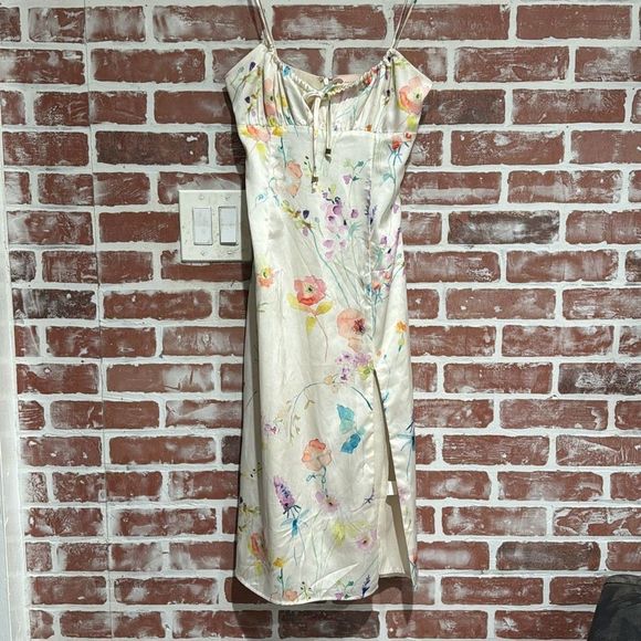 Showpo. | Dresses | Showpoivory Cream Watercolor Floral Satin Midi ...